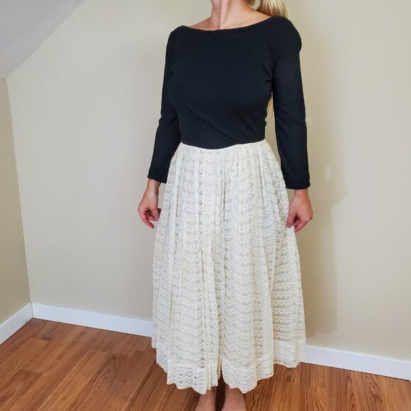 Vtg 50s 60s Fit Flare Dress Parklane Cupcake Lace/tulle V Back Midi S/4 - Picture 7 of 11